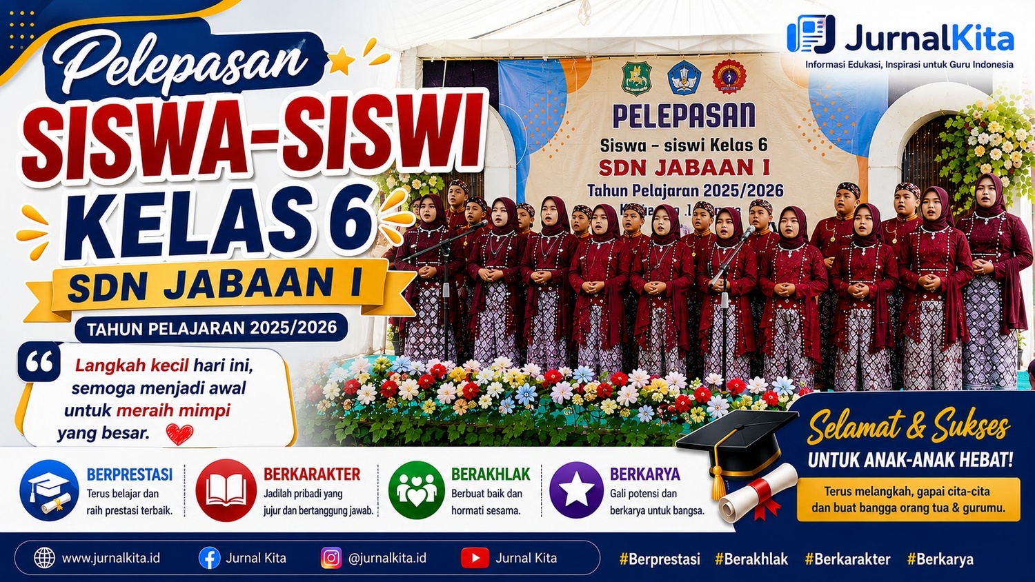 Pelepasan Siswa Siswi Kelas 6 SDN Jabaan I dan TK PGRI Jabaan Berlangsung Meriah
